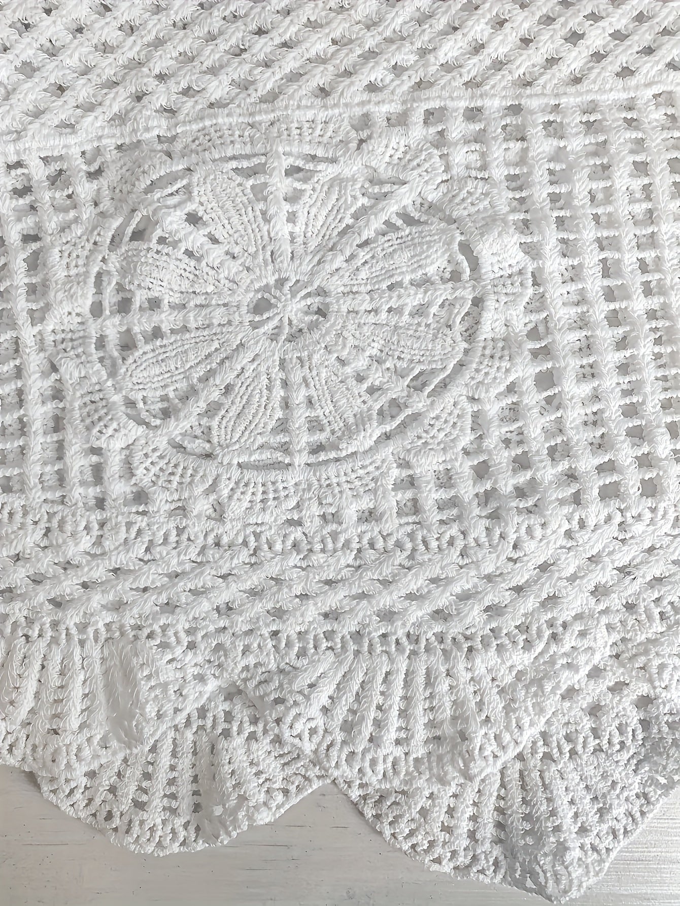 Women's Bohemian Crochet Cover-Up - Lightweight Semi-Sheer Loose Fit Bell Sleeve Top with Lace-Like Cut-Out Design, Round Neck Beachwear for Spring Summer Fall, Elegant Casual Chic Handcrafted Look, Summer Layering Piece, Handcrafted Fashion