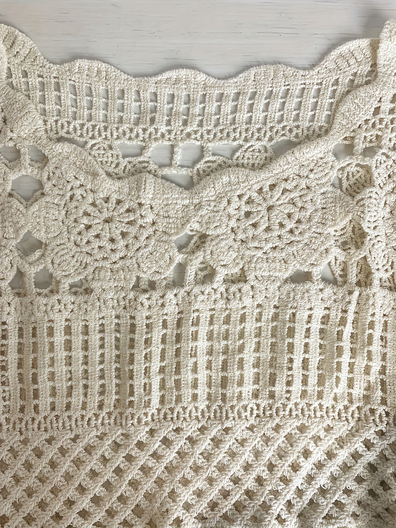 Women's Bohemian Crochet Cover-Up - Lightweight Semi-Sheer Loose Fit Bell Sleeve Top with Lace-Like Cut-Out Design, Round Neck Beachwear for Spring Summer Fall, Elegant Casual Chic Handcrafted Look, Summer Layering Piece, Handcrafted Fashion