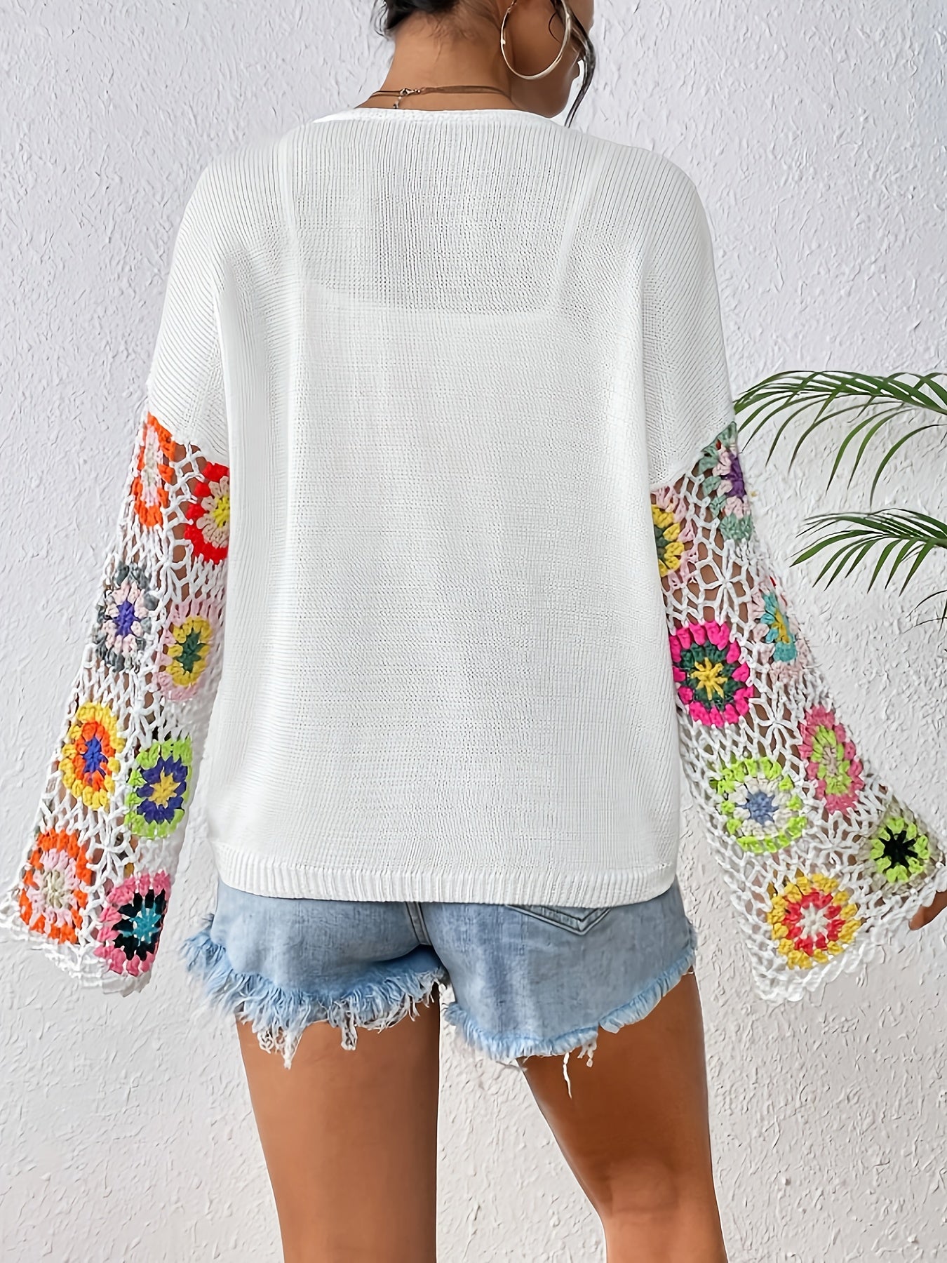 Elegant Women'S Crochet Cardigan - Spring\u002FSummer Hollow Openwork with Colorful Floral Patterns, Handmade Crochet Shawl