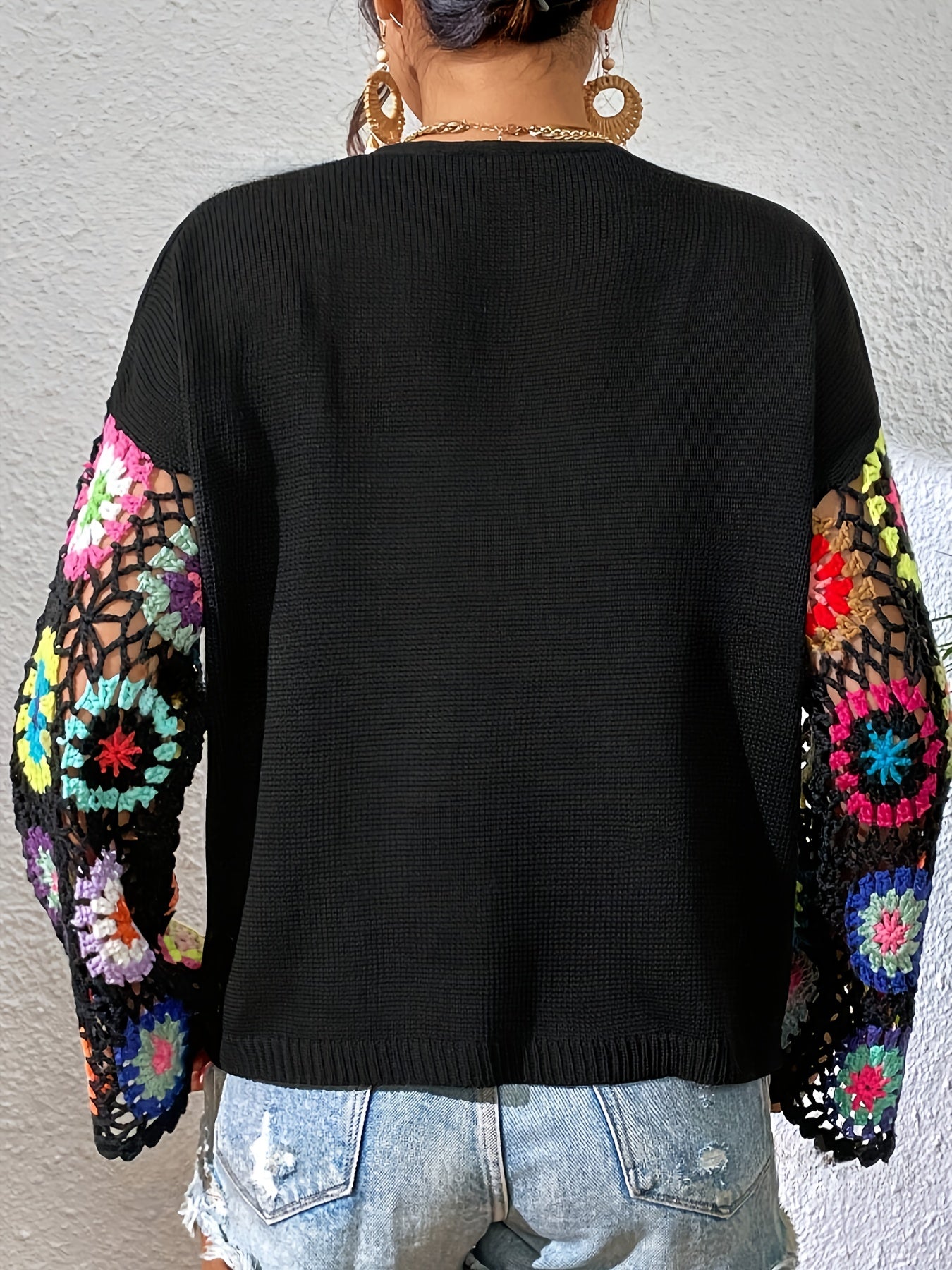 Elegant Women'S Crochet Cardigan - Spring\u002FSummer Hollow Openwork with Colorful Floral Patterns, Handmade Crochet Shawl