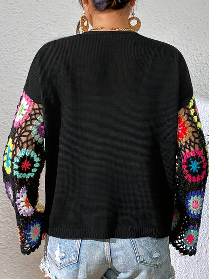 Elegant Women'S Crochet Cardigan - Spring\u002FSummer Hollow Openwork with Colorful Floral Patterns, Handmade Crochet Shawl